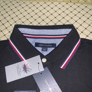 Tommy Hilfiger Black Polo Shirt with Multicolored Collar